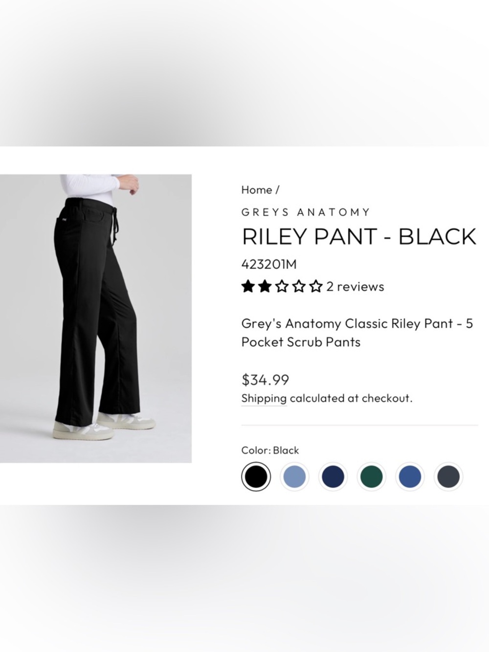 Greys Anatomy Black Scrubs Bottoms  Style 4232